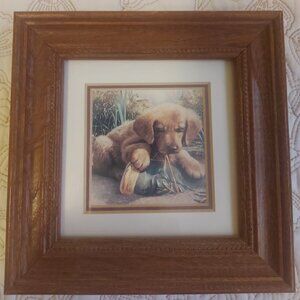 JIM LAMB GOLDEN RETRIEVER PRINT IN WOOD FRAME
